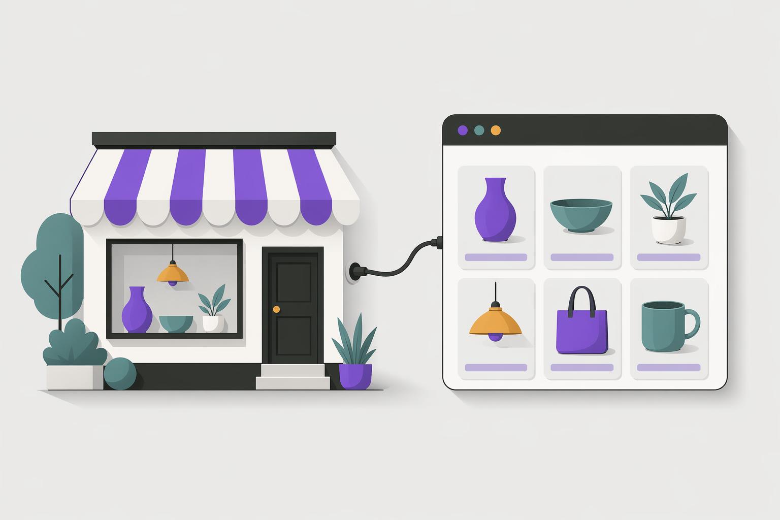 A glowing 3D illustration of a small storefront, representing a business's own website