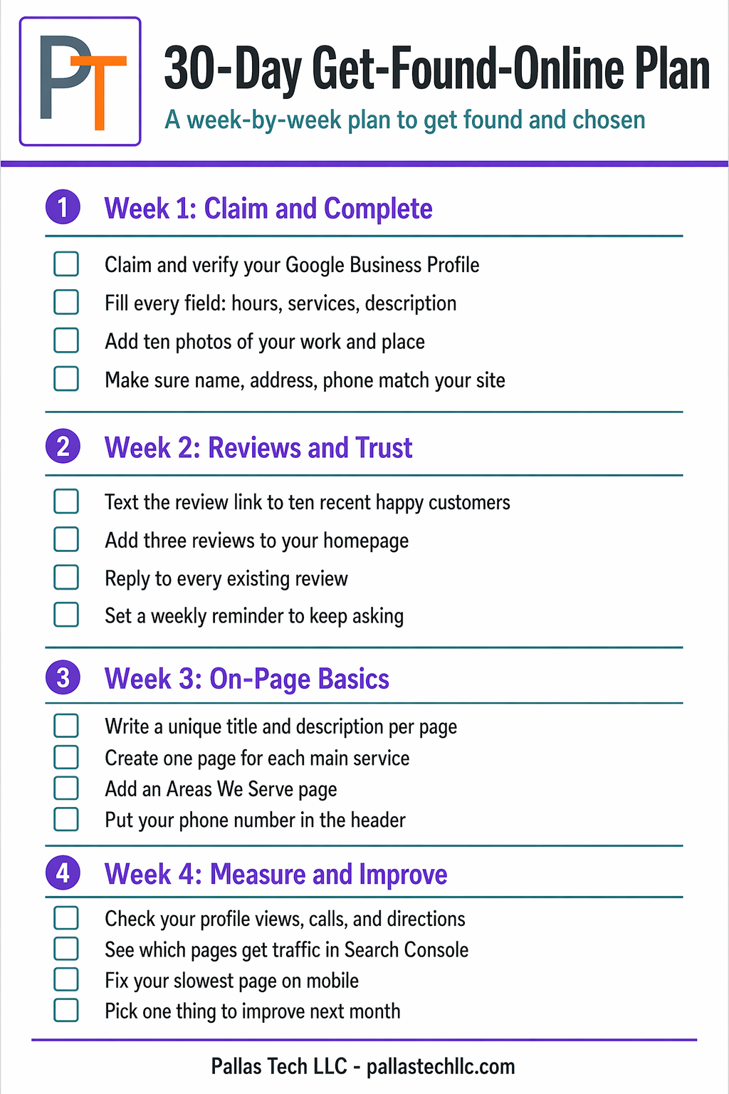 Preview of the 30-Day Get-Found-Online Plan printable
