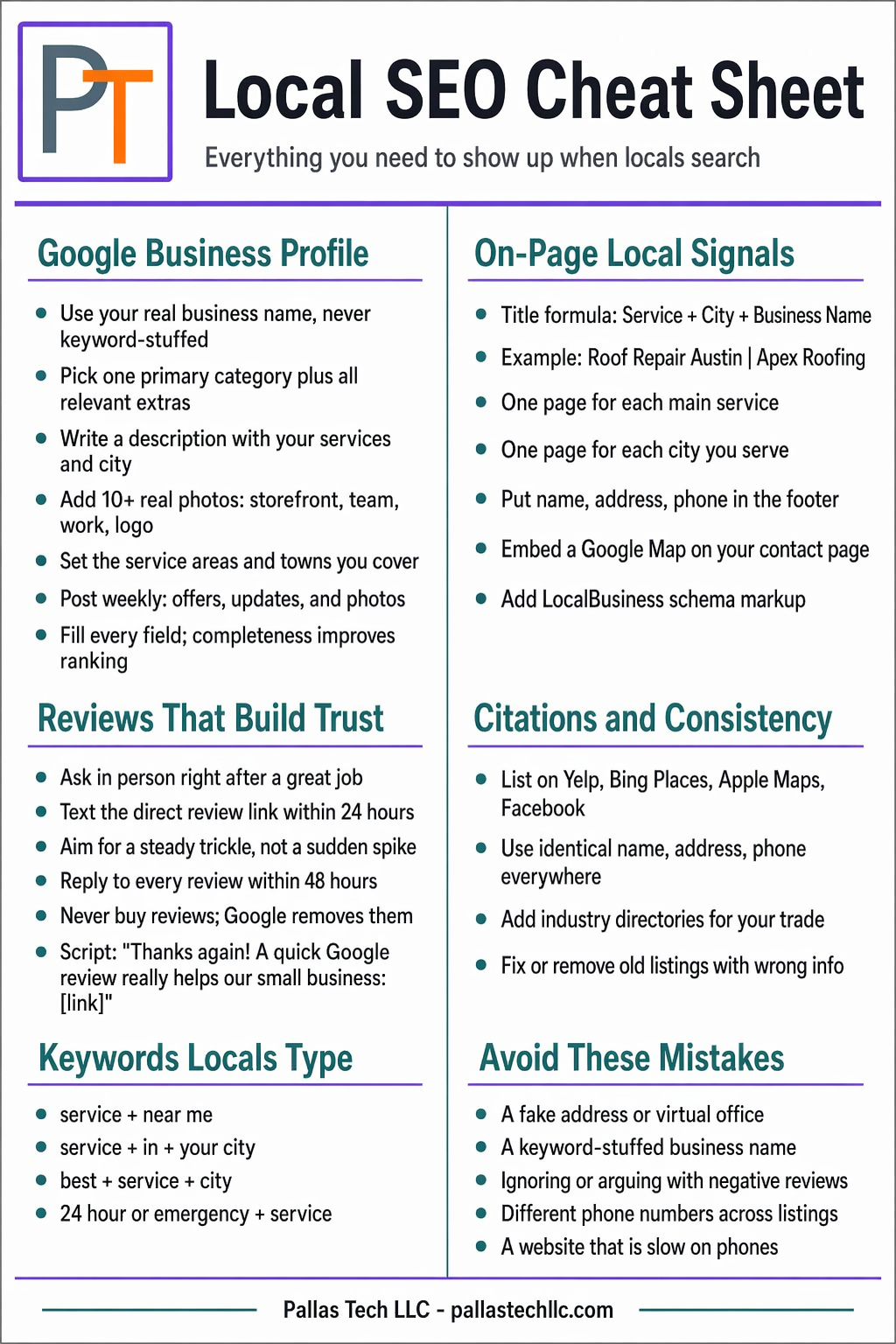Preview of the Local SEO Cheat Sheet printable