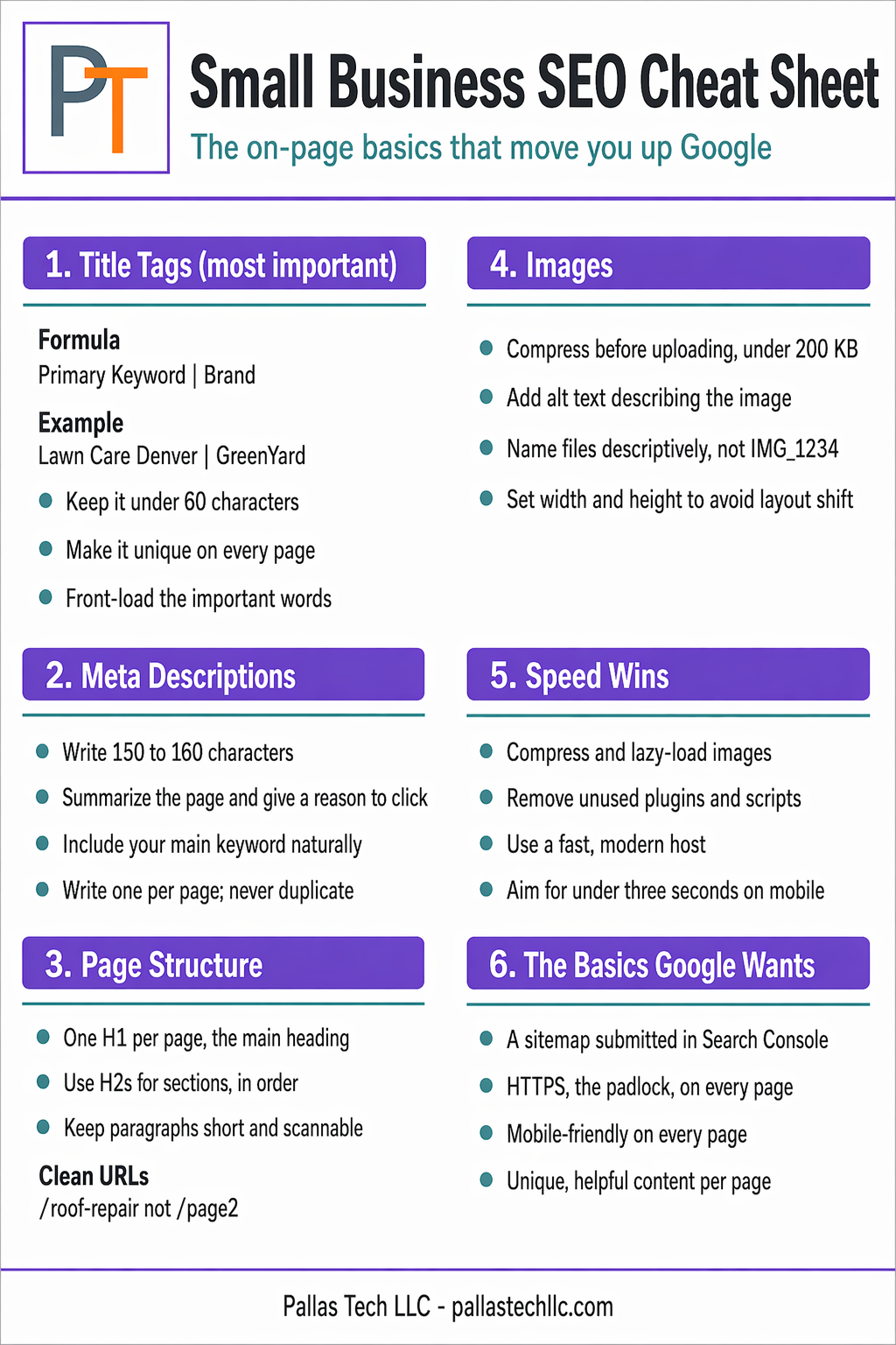 Preview of the Small Business SEO Cheat Sheet printable